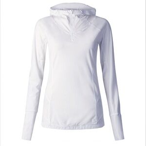 Lululemon Water Bound Hoodie w Thumb and , PonyTail holes, Rash Grd Size 8, EUC